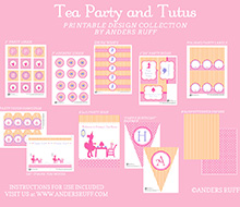 Tea Party with Baby Dolls and Tutus Birthday Party Printable Collection - Pink Lavender and Peach